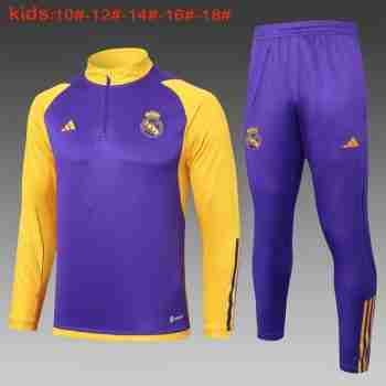 Sweat Entrainement Ensemble Enfant Real Madrid 2024 2025 Purpura Jaune